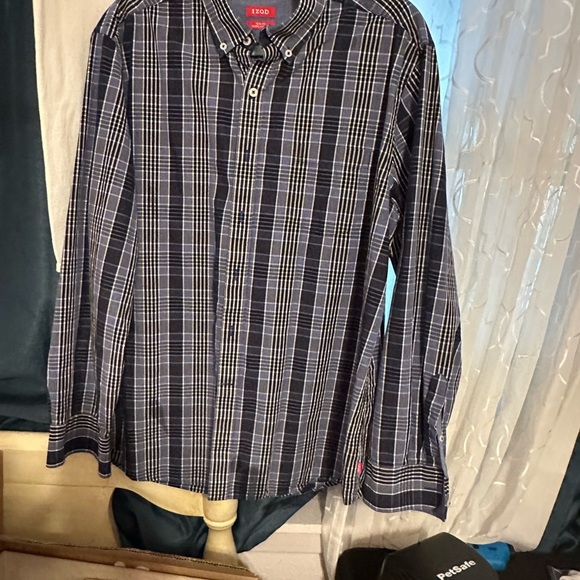 Izod Navy and White Checkered Shirt - Picture 3 of 5